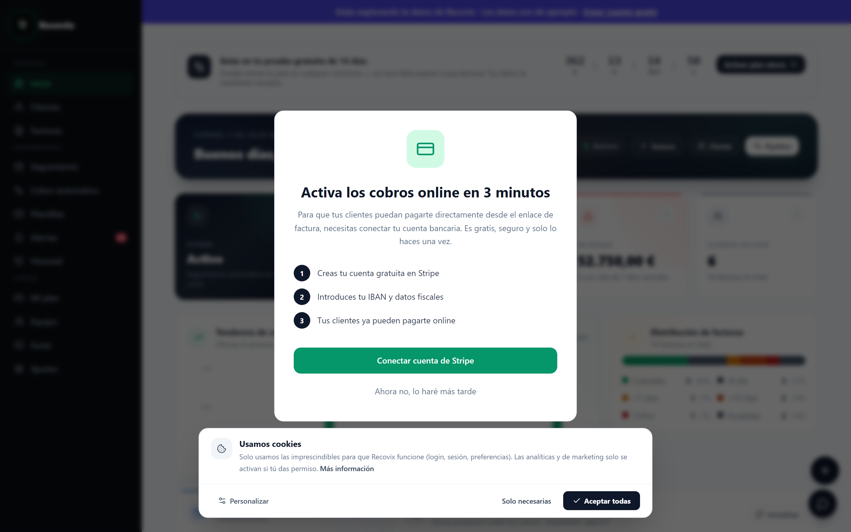 Dashboard real de Recovix: tesorería, scoring de clientes y cobros automáticos